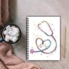 螺旋笔记本 | 14.8厘米 X 21厘米 | 多色听诊器和心形设计 | 厚纸封面 | 适合护士和医务人员 | 全国护士周的完美礼物 | 旅行和办公室使用 - A - 查看 1