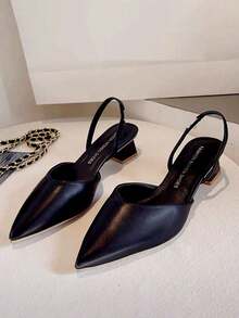 Tacones altos elegantes y de moda para mujer, sandalias de tacón grueso con punta puntiaguda, perfectos para uso diario, fiestas, eventos formales, bodas, festivales - Negro - Ver 2