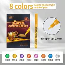 1pc Metallic Acrylic Marker Pen, Super Gold Model Coloring Brush, Watercolor Graffiti Pen, Fine Tip Paint Marker, DIY Touch Up Paint Pen, Waterproof & Smudge-Proof, Highlighter Signature Pen