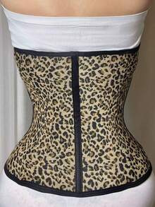 1件新款豹纹健身训练舞蹈瑜伽运动连体衣，女士款，带腰带，塑形收腰带，时尚纤细腰带和网眼面料