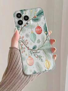 1pc Artistic Creative Christmas Ornament Leaf Flower Pattern Transparent Soft TPU Phone Case, Anti-Scratch Anti-Fingerprint Protective Cover Compatible With Apple, Nothing, Pixel, INFINIX, Redmi
