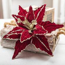 1PC Velvet Sparkling Sequin Artificial Christmas Flowers - Ideal For DIY Tree Ornaments & Wreath Holiday Centerpiece Decorations, Luxurious Style, No Power Needed, Perfect For Weddings, New Year & General Holidays Celebrations, Christmas Garland Decor, Made Of Velvet Home Decor Christmas Decorations Room Decor
