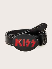 1pc Retro Y2K Rock Band Letter KISS Rivet Fashionable Belt, Suitable For Jeans Outfit In All Seasons - Black - View 13