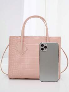 鳄鱼印花斜挎包，星期五 - 粉色 - 查看 3