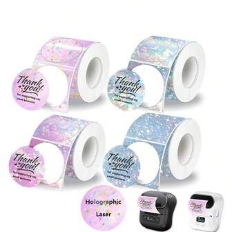 1 Rotolo di nuova carta termica olografica per etichette, etichette adesive termiche rotonde da 5 cm, adatte per fai da te, cartellini nome, confezioni regalo, compatibili con stampanti per etichette M200/M210/M110/M3/M120/M108/P50/P80/P1/P2