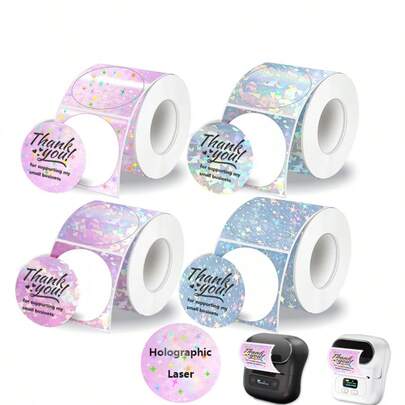 1巻 新型ホログラフィック サーマルラベル印刷用紙、5cm丸型サーマルラベルシール、DIY、ネームタグ、ギフト包装に適用、M200/M210/M110/M3/M120/M108/P50/P80/P1/P2ラベルプリンター対応