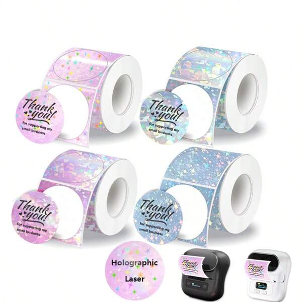 1 rollo de papel térmico holográfico nuevo para impresión de etiquetas, etiquetas térmicas redondas de 5 cm, adecuado para manualidades, etiquetas de nombre, embalaje de regalos, compatible con impresoras de etiquetas M200/M210/M110/M3/M120/M108/P50/P80/P1/P2