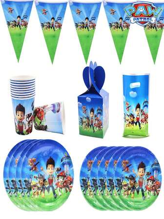  Blue Paw Patrol Themed Party Supplies - Disposable Paper Cups, Forks, Spoons, Plates For Birthday Party Decorations