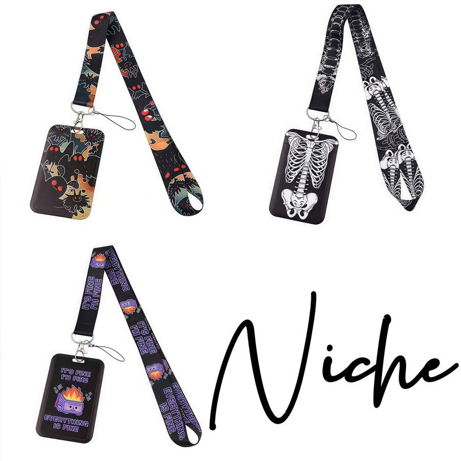 Cartoon Ribbon Student Hanging Rope Combination Work Card Mobile Phone Rope Card Holder, Niche Fashion Can Be Given To Students Who Are About To Start School Or Elites In The Workplace, Halloween Limited Edition