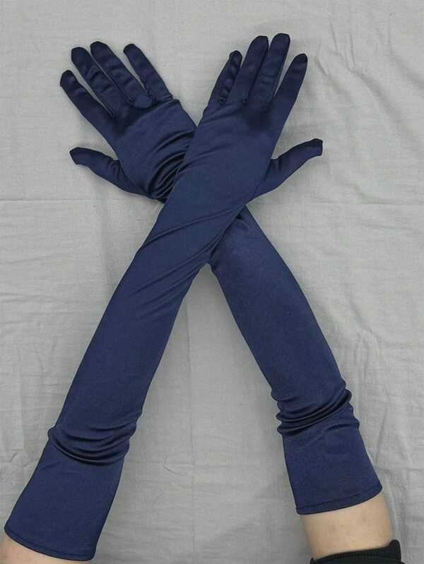 زوج قفازات طويلة من القماش الساتان المطاطي بلون واحد، قادرة على استخدام الشاشة اللمسية، مناسبة للأعراس والوصيفات والمناسبات الرسمية والعروض المسرحية
