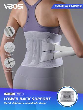 VBOSI 1 Piece Unisex Adjustable Breathable Waist Support – Lower Back Brace With Metal Stabilizers For Men & Women