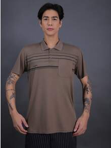 Men's Multicolored Cotton Polo Shirt - 咖啡棕 - 查看 6