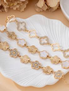Set de 3 piezas de pulsera con dije de trébol de cuatro hojas hueco con strass de lujo para mujeres - Multicolor - Ver 5