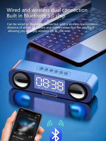 High-Quality Wireless Bluetooth Speaker Clock, Featuring Subwoofer And Clock Functions, Designed For Home Desktop Computer, Enjoy Powerful Sound Effect And Practical Clock Display, Multifunctional Home Decor Room Decor