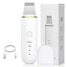 超声波洁面仪 - USB 充电，带振动功能的面部刮痧仪，去黑头，提拉去角质喷嘴，经济实惠的护肤设备，硅胶头可按数量选择 - 彩色 - 查看 15