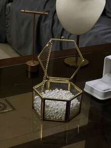 Glass Vintage Jewelry Box - Elegant Golden Geometric Jewelry Display Organizer For Home Decor, Perfect Keepsake Storage Solution For Rings, Earrings, And Trinkets, Ideal Gift For Birthdays, Anniversaries, And Holiday Celebrations, Stylish And Functional Decorative Box To Enhance Your Living Space And Keep Your Treasures Organized