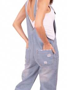 P J PINEDA JEANS Casual Ripped Rigid Denim Straight Cut Overall Jumper