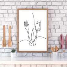 3 Pieces Of Line Painting Kitchen Wall Art Modern Black And White Simple Kitchen Abstract Line Art Poster Print Dining Room Wall Decoration Canvas Painting Picture Home Decoration Frameless Line Art, 2D Flat Printing Poster, Frameless Painting