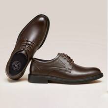 CAMEL CROWN أحذية جلدية رسمية للرجال، أحذية جلدية أصلية مرتفعة الكعب للعريس في حفلات الزفاف الرسمية، أحذية ديربي للعريس بمقاسات كبيرة - بني - مشاهدة 1