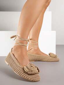 Vices geflochten Ballettschuhe mit Applikationen und Schleife - Braun - Übersicht 2