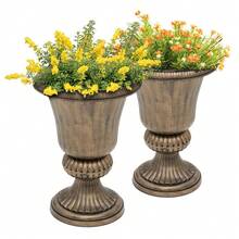 2 PCS 20" Urn Planters For Outdoor Plants, Large Decorative Front Porch Planters, Weatherproof Tall Plastic Flower Pots For Garden, Patio & Entryway Décor - 黃銅 - 查看 9