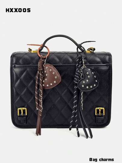 HXXOOS 1pc Gothic Punk Heart Bag Charm – Studded Leather Pendant With Chain & Tassel Y2K Biker Style Keychain For Handbags Backpacks Tote Bags And Car Keys – Unisex Cool Gift For Couples Women & Men Fall