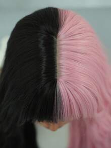 7JHH WIGS Stylish Half Black Half Pink Wigs Extra Long Wavy Wig With Bangs, High Density Heat-Resistant Fiber Hair, Fluffy Natural Synthetic Wave Curly Wigs For Women Halloween Party Use 28 Inch Cosplay Costume Wig Accessories - 拼色 - 查看 6