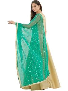Woman's Embellished Net Dupatta Scarf Shawl Wrap Soft Bridal Wedding - 翡翠綠 - 查看 3