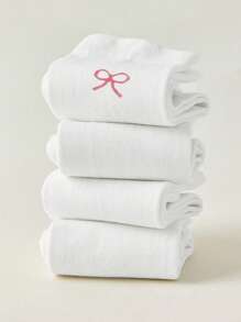 1/3/5/10/15/20双装 女士纯色甜美粉色蝴蝶结舒适简约产后袜，吸湿排汗中筒袜