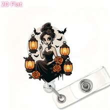 حامل بطاقة الهوية القابل للسحب ذو موضوع هالوين 2D غير ثلاثي الأبعاد - حامل بطاقة اسم أكريليك، مناسب للعمل في المستشفى، هدايا العطلات، تعريف مكان العمل، اكسسوارات الاحتفالات، تصميم سحب سلس، بناء متين، حصري للممرضات والأطباء والعاملين الطبيين