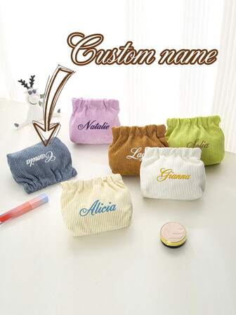 1 pieza Bolsa de almacenamiento de pana, Monedero mini portátil, Personalizable con nombre, Estilo sencillo, Bolsa para lápiz labial, Bolsa de cosméticos de pana, Bolsa para joyas, Bolsa de almacenamiento para llaves, monedas y varios, Un imprescindible para chicas, Seis colores a elegir, Una buena opción para salir, viajar y útiles escolares