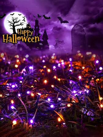 1pc Halloween Solar Outdoor Light String Fairy Light With LED, Flashing, Waterproof, Button Controlled, Powered By Solar Nickel Batteries, 8 Lighting Modes, Light Sensors 20/50/100/200 LEDs, Suitable For Stage Lighting, Garden Hotels, Parties, Christmas Trees, Weddings, Birthday Parties, Christmas