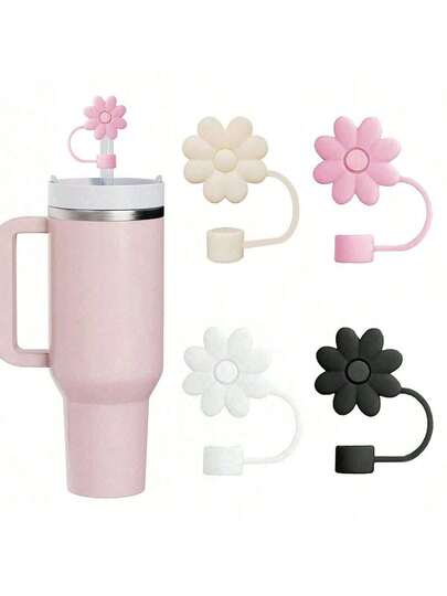4pcs/2pcs/1pc Daisy Flower Straw Cover Cap For 30oz 40oz Cup, 10mm Silicone Straw Topper, Cute Flower Straw Sleeve Cap Soft Anti-Dust Cover For Reusable Straws, Fits 10mm Diameter Straw, Cute Flower Decoration, Kitchen, Holiday Party Gifts