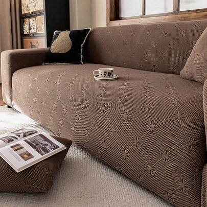 1件装弹力沙发套，树叶图案 - 可机洗，防滑沙发保护套，适用于客厅单人至四人沙发，白色纹理面料，四季皆宜，客厅必备 | 简约沙发套 | 贴合式沙发套