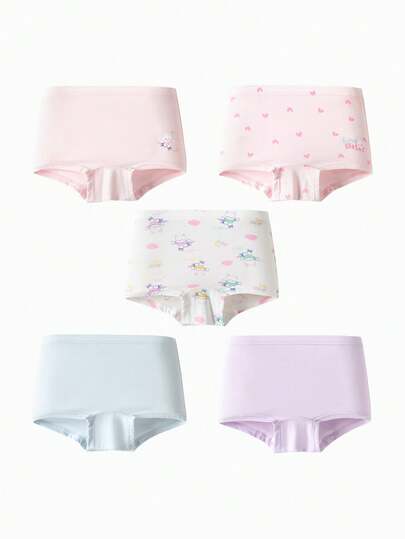 Balabala 5pcs Girls' Cotton Underwear - Soft Breathable Briefs For Summer
