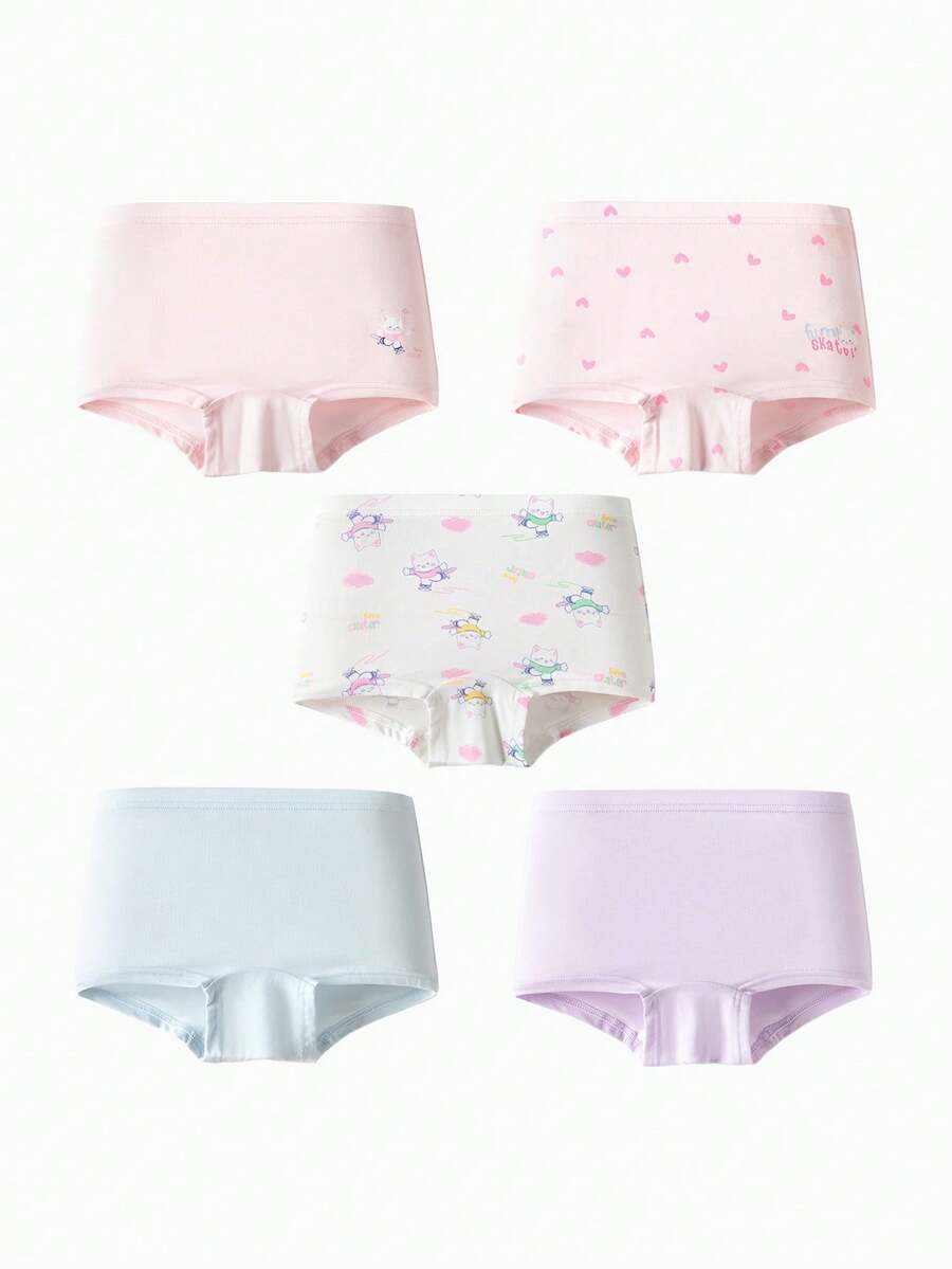 Balabala 5pcs Girls' Cotton Underwear - Soft Breathable Briefs For Summer