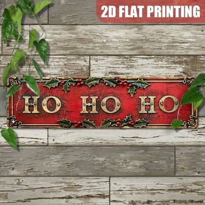 复古金属“Happy Happy Happy”装饰招牌，尺寸为 39.88 厘米 x 9.91 厘米，适合壁挂。它是一款多功能产品，可用于 2D 打印家居和圣诞节装饰。单独出售（孔位样式随机发货）。