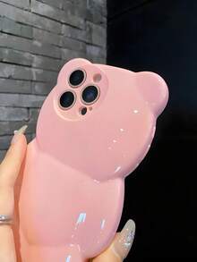 粉色硅胶可爱光滑3D小熊设计手机壳，兼容 14 Pro Max和 13/12 Pro/11，粉色，适合女性，生日礼物，春季派对适用 - 粉色 - 查看 3