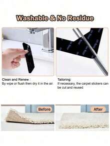 4/8/12/1pc Carpet Rug Anti-Slip Fixation Tape, PU Washable Residue-Free Reusable Carpet Tape, Washable Fixation Sticker