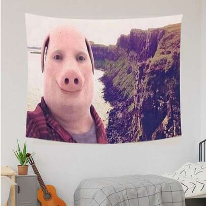 1 tấm thảm treo tường thời trang hình nụ cười vui nhộn của John Pork bằng sợi polyester thích hợp cho ký túc xá đại học, phòng khách, phòng ngủ, thảm trang trí thẩm mỹ gia đình, đồ trang trí phông nền tiệc nghệ thuật, quà tặng lý tưởng cho lễ Halloween Giáng sinh