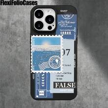 Fundas de imitación para teléfono con orificios grandes y letras adhesivas azules. Diseñadas para varios modelos, incluyendo las series 16 Pro, 16, 15 Pro, 14, 14 Plus, 14 Pro, 13, 13 Pro, 12 Pro y 11/11 Pro. Regalos para cumpleaños y celebraciones. - Negro - Ver 5