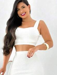 Women's Cropped Set And Skirt With Anaruga Slit - White - View 2