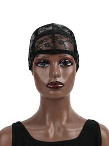 1pc Adjustable Lace Wig Cap, For Wig Making, Black - Black - View 8
