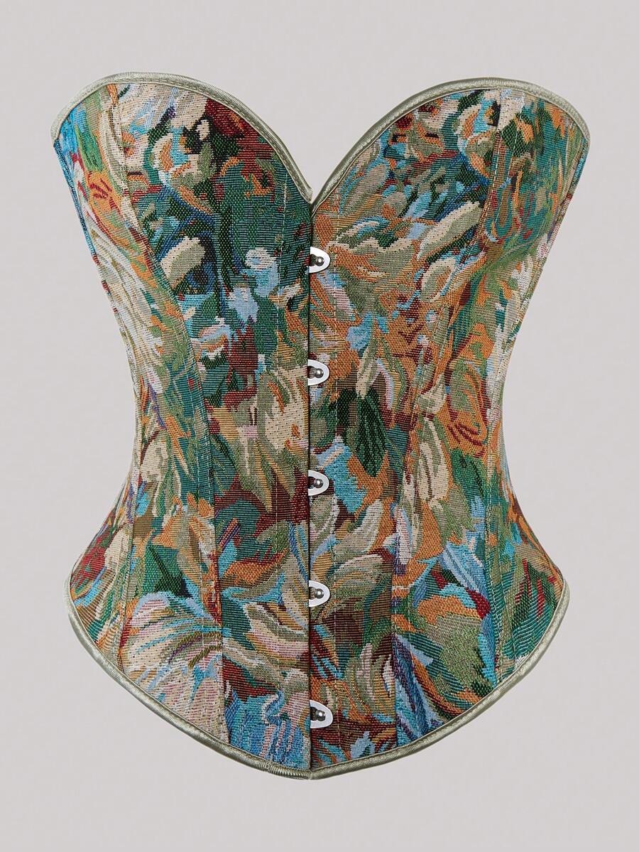 Gorset z koronką w dużym rozmiarze z kwiatowym nadrukiem, vintage, damski, na imprezę świąteczną, na Oktoberfest w Monachium, Halloween, Boże Narodzenie, Nowy Rok, Walentynki