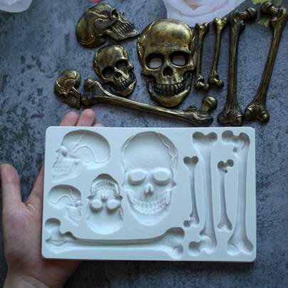Molde de silicona reutilizable para decoraciones de pasteles con forma de calavera y hueso, decoraciones para cupcakes, herramientas de cocina para hornear para bodas, cumpleaños y fiestas
