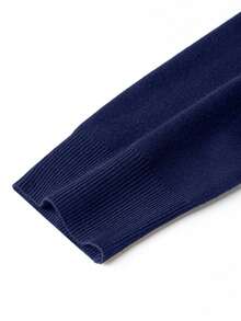 Men's Casual Solid Color V-Neck Pullover Sweater, Navy Blue, Autumn/Winter, Long Sleeve Top