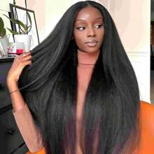 Eulisi 卷曲直发蕾丝前假发 人发 预拔婴儿头发 180 密度 13x4 透明 Yaki 直发 人发假发 女士自然色