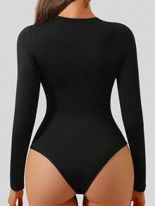 1 pieza Mono de manga larga ajustado con forro térmico y estampado de logo personalizado, otoño/invierno