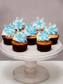 50 Stücke Schneeflocken Kuchendekoration, Waffelpapierschneeflocken Kuchen Deko, Schneeflocken Cupcake Topper, Winter Geburtstagskuchen Dekoration, Weihnachtsdekoration, Schneeflocken Themen Party Hochzeitstorte Dekoration - Blau-Weiß - Übersicht 5