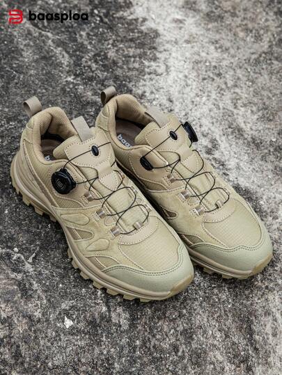 baasploa 男士卡其色防溅户外鞋，防滑轻便徒步鞋，男士防滑冬季运动鞋，耐用徒步鞋，易穿脱旋转扣，舒适徒步鞋，秋季徒步露营装备